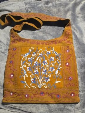 Suede Embroidered Crossbody Purse